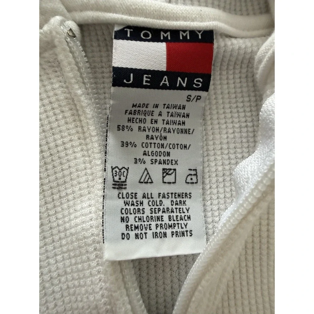 VTG Y2K Tommy Girl Hilfiger Full‎ Zip Sweater Hoodie Waffle Knit White Small